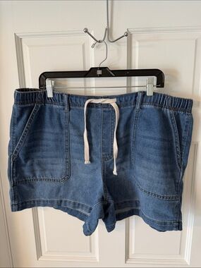 Berkley Jensen Women's Denim Elastic Drawstring Shorts Utility Pockets XXL